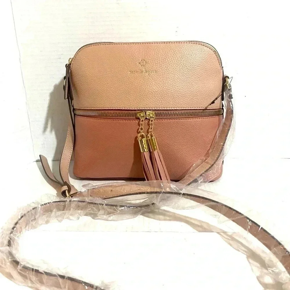 Nanette lepore faux pebbled leather pink crossbody handbag